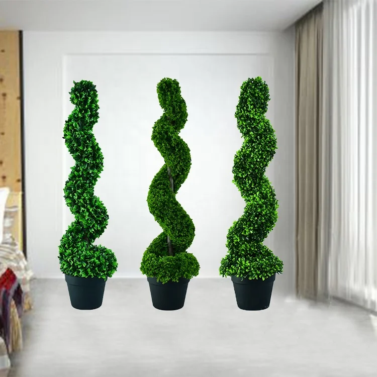 Artificial Boxwood Topiary Spiral Tree Faux Greenery Plants Plastic Flower Pot Decorative Trees for Home Office Indoor Outdoor