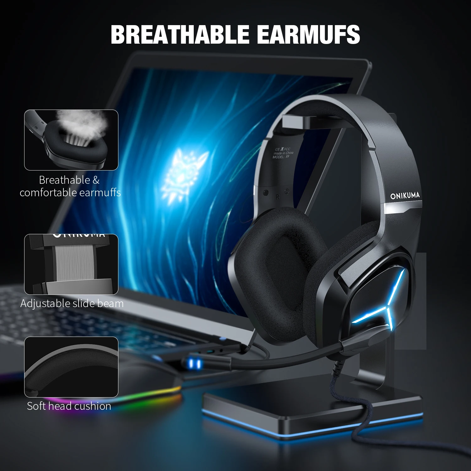 Onikuma X9 Gaming Headset RGB LED, ANC, and Qualcomm AAC