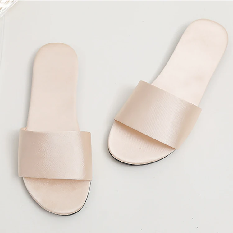 Custom Cute Open Toe Sandals Home Indoor Bride Wedding Favor Satin Slides Royal Blue Satin Bedroom Slippers for Women