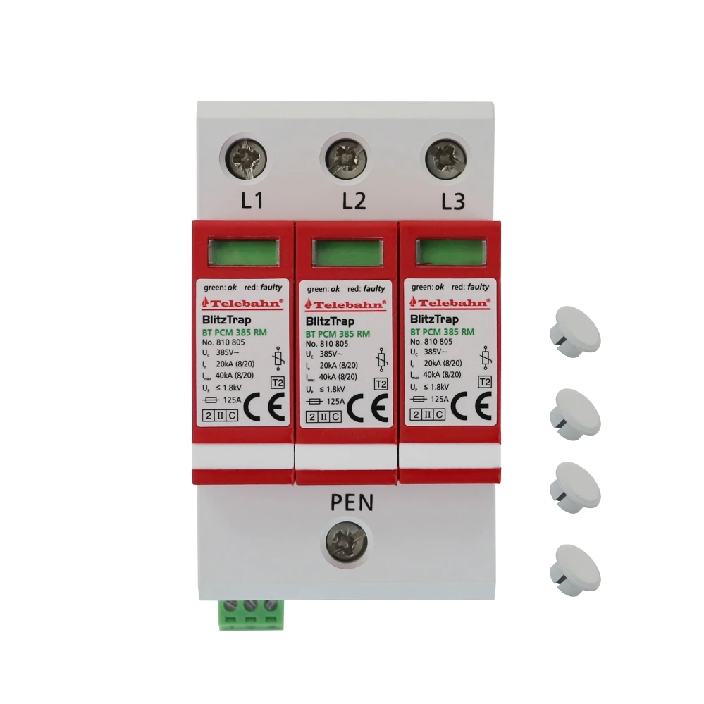 380V 385V 400V AC 20kA 40kA T2 3P KEMA Low Voltage 3 Phase Surge Protection SPD for Whole House