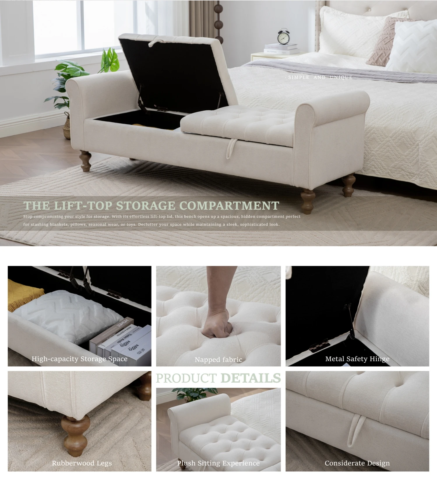 Elvarenae Estelle Rolled-Arm Storage Bench — product detail