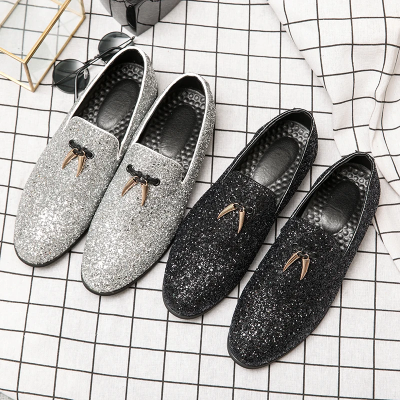 green emerald velvet dress Bolano Emelio Silver Glitter Encrusted Men's Formal Slip On Dress Shoe