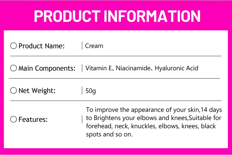 Black Removal Niacinamide Vitamin E Improve Dullness Moisturizer Joint Whitening Cream for Skin Whitening