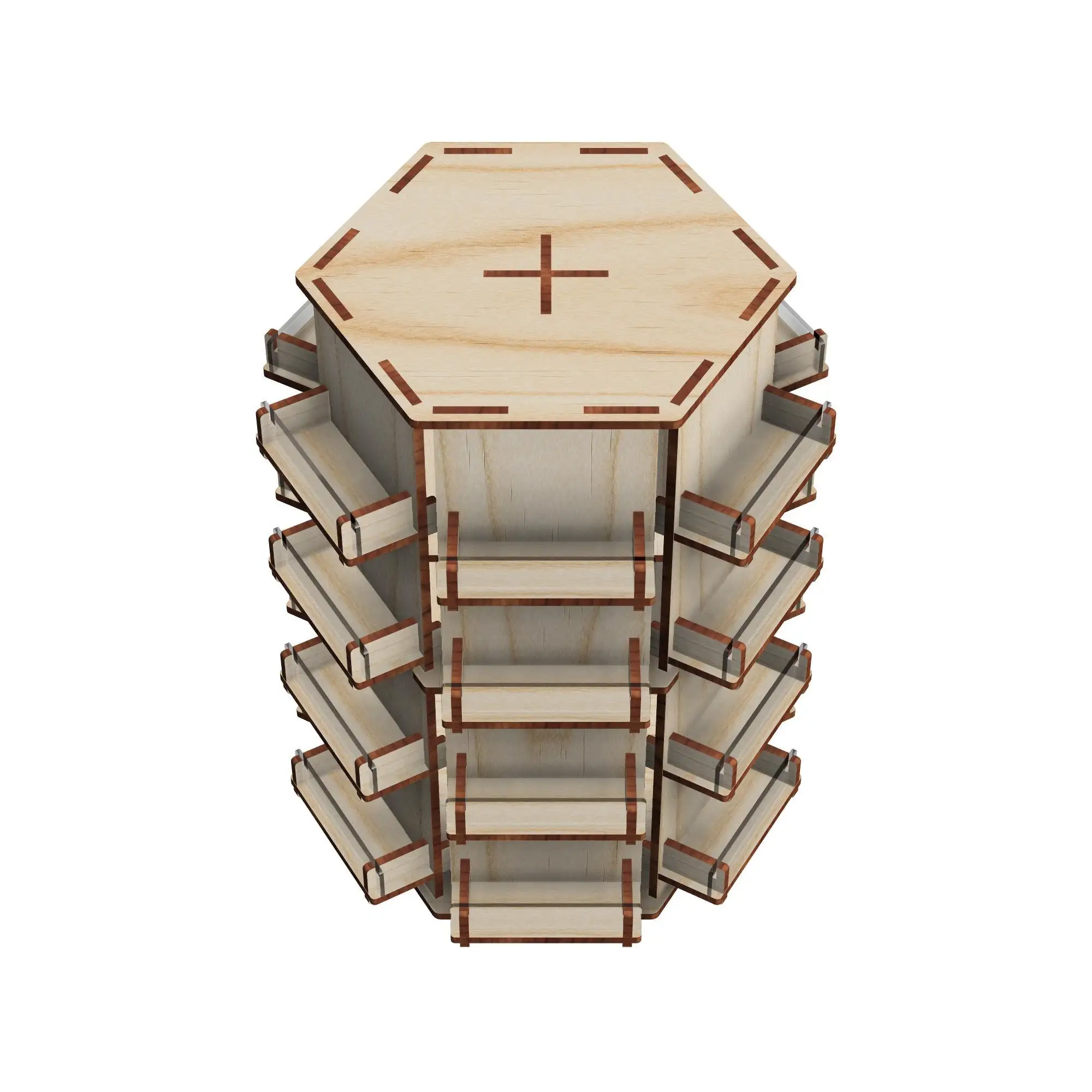 Laser Cut Files for 4 Coaster or Sticker Rotatable Display Stand 6 Sided 24 Pockets Rotating Retail Display Rack