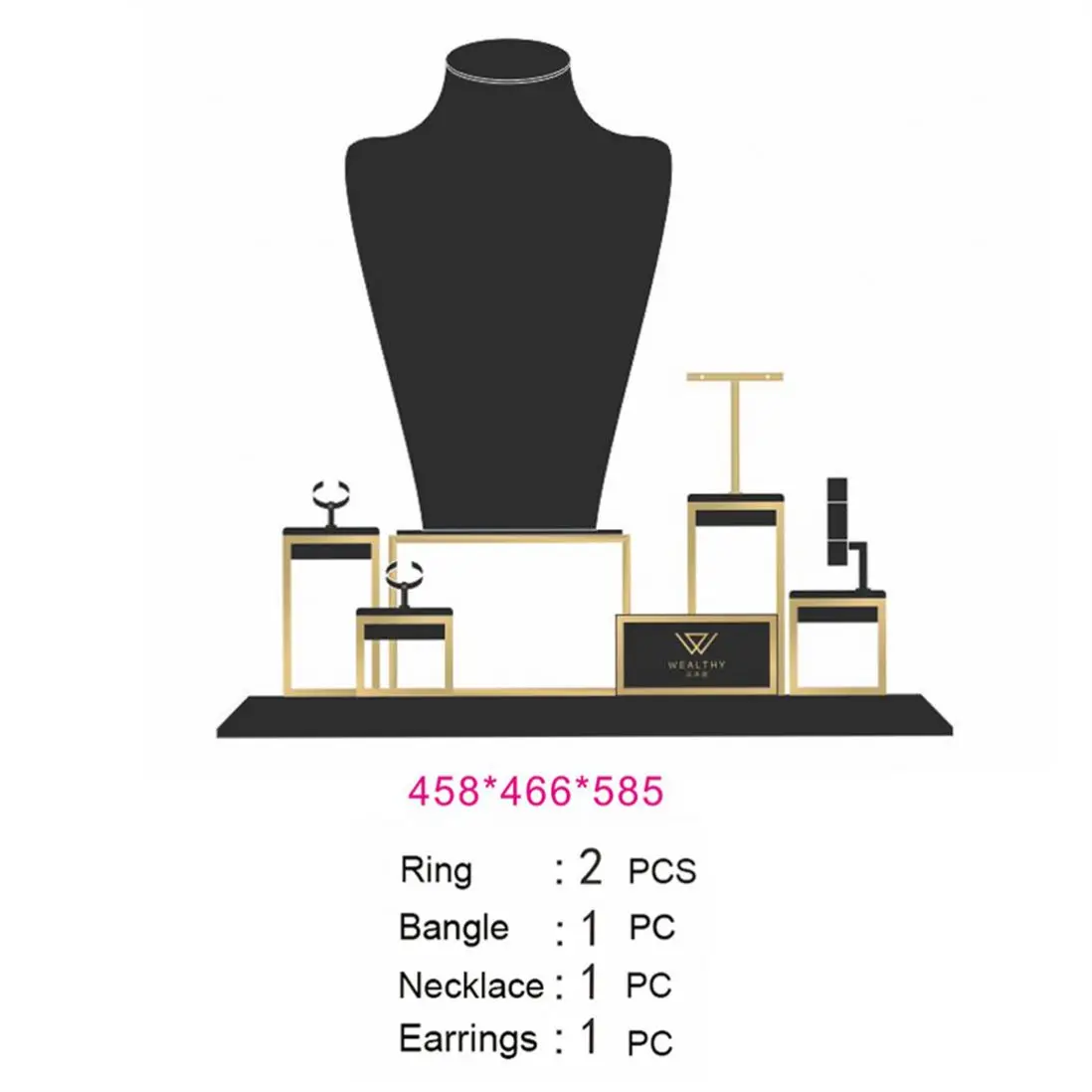 Tree Tower Tray Set t bar Metal Chain Velvet Necklace pink Watch Bust Custom Acrylic Jewelry Display Stand for Jewelry