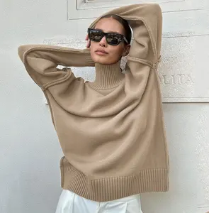 Knit Turtleneck Pullover Women Outerwears Tops Loose Knitwear Casual Long Sleeve Oversized Women Sweater