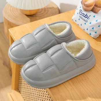 Outdoor Wear Fashion Thick Sole Waterproof EVA Upper Soft Memory Faom Cotton Puff Slides Slippers