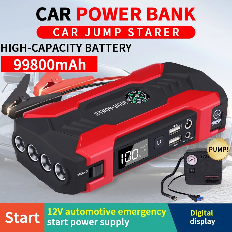 Findbig 99800mAh Portable Car Jump Starter – 12V Power Bank With USB Charger & LED Light