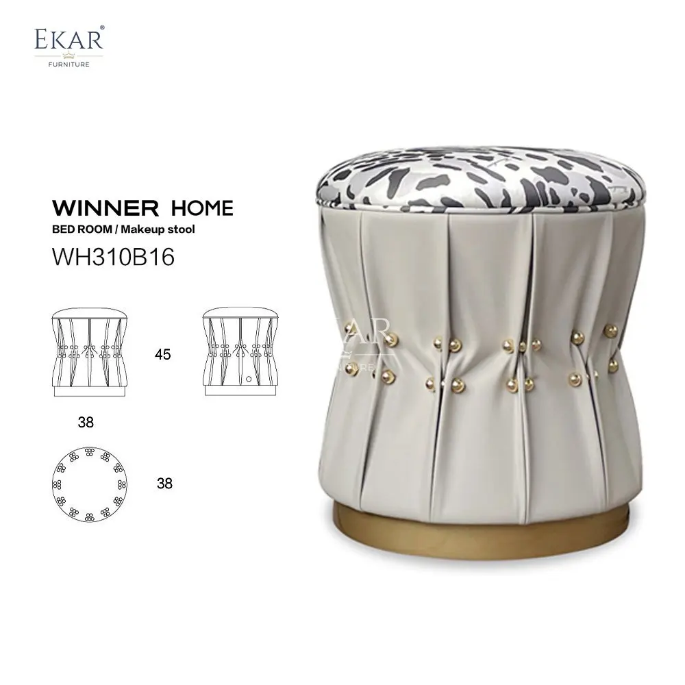 product luxurious gold brushed metallic finish drum stool contemporary accent seating pouf-68