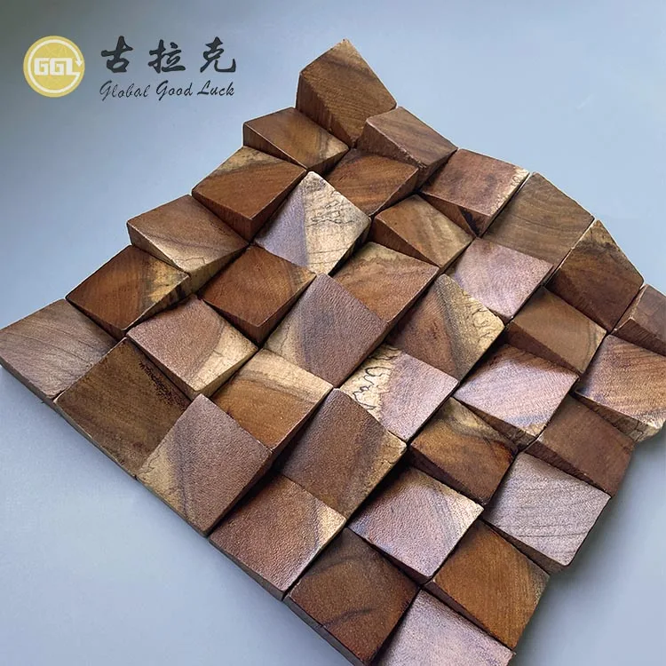 3D Square Nature Wood Wall Mosaic Decor Background Wall Mosaic factory