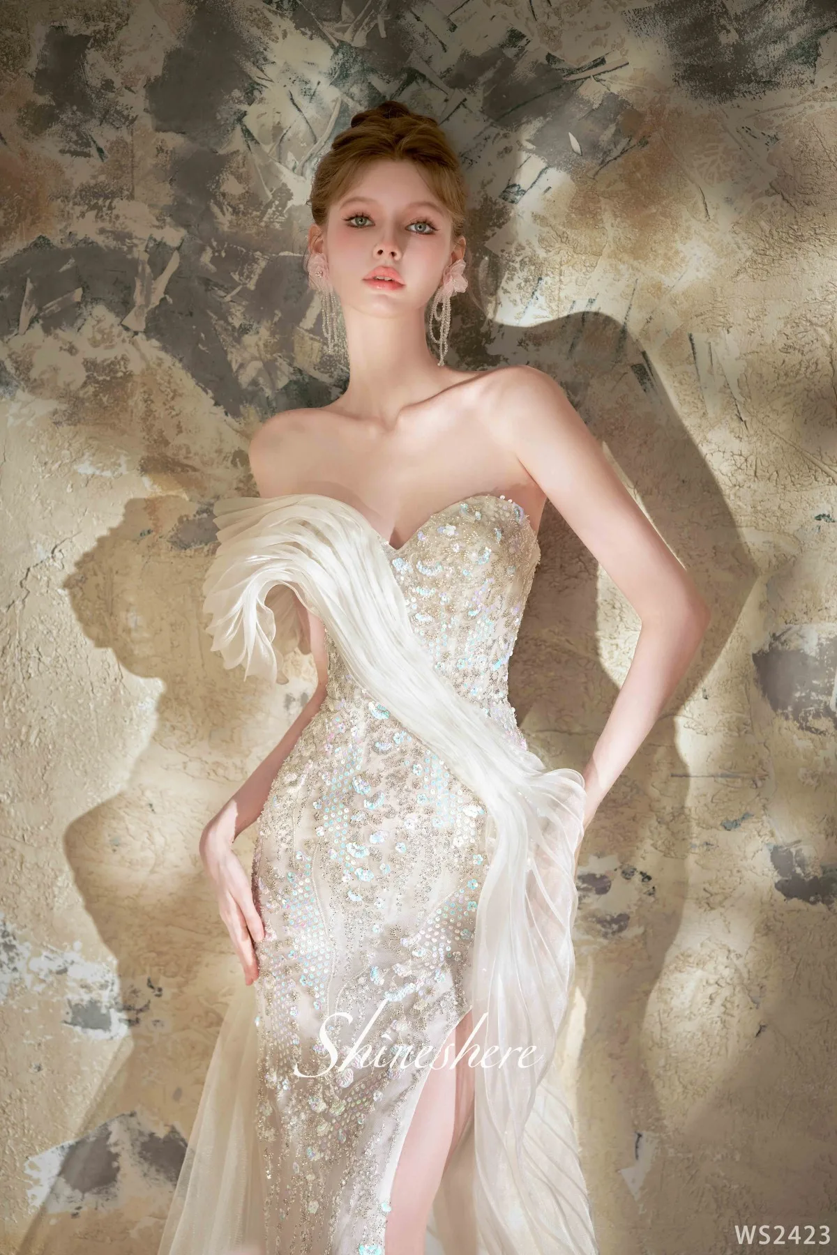 chinese dress ladies Plunge V Backless Long Mermaid Wedding Dress WD724 US8 / Custom Color