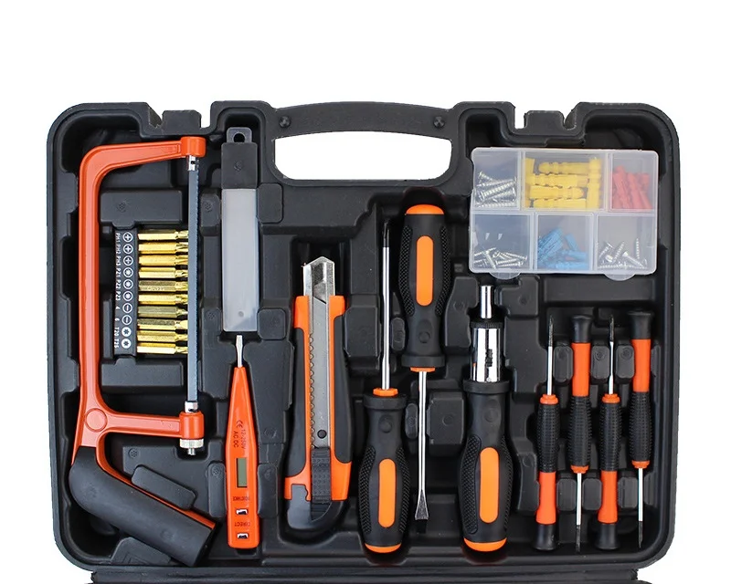 Comprehensive Daily Household Hardware Toolboxes, Hard Boxes, Manual Chrome-vanadium Steel OEM, Customizable Bits Tape Blades