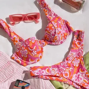 Custom OEM Floral Print Swimwear  Low MOQ  Swimsuits Recycled Sustainable Fabrics Swimwear Bathing Suits for Women