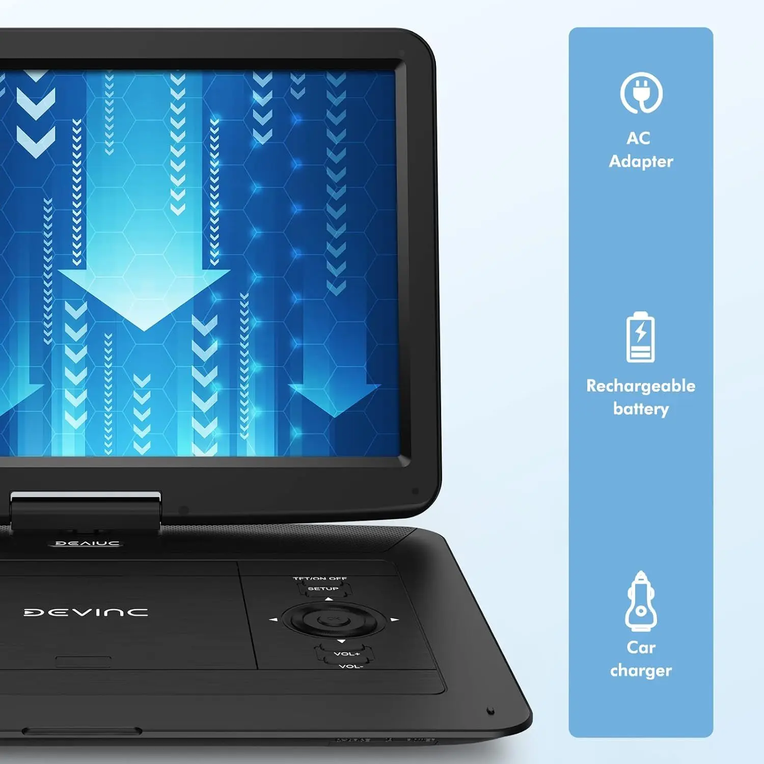 DB 17.9 Inch Portable DVD Player 15.6 Inch HD Swivel Screen Supports Multiple DVD CD Formats SD Card Sync TV 6 Hours Battery