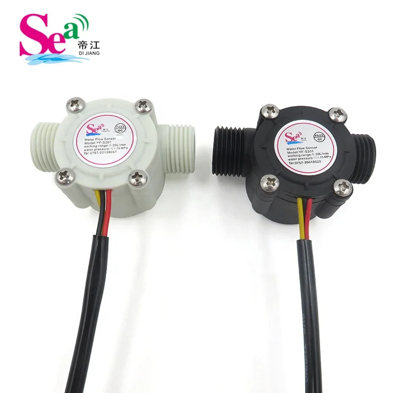 White/Black ZJ-S201 Water Flow Sensor Durable Nylon Plastic 1/2'' Hall Effect DC5V Output Pulse Signal Flow Rate 1-30LPM