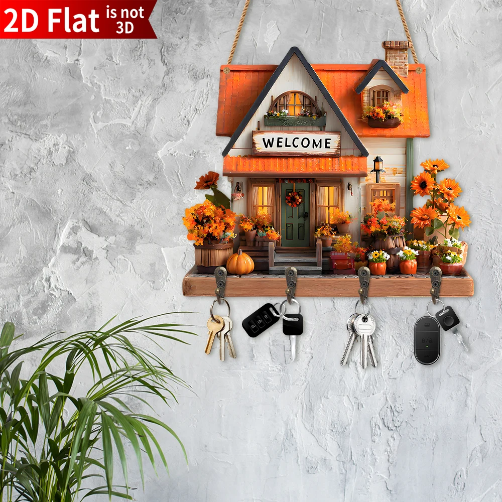 Decorative Floral Wooden Key Rack Wall Mounted Entryway Organizer_voghion.com