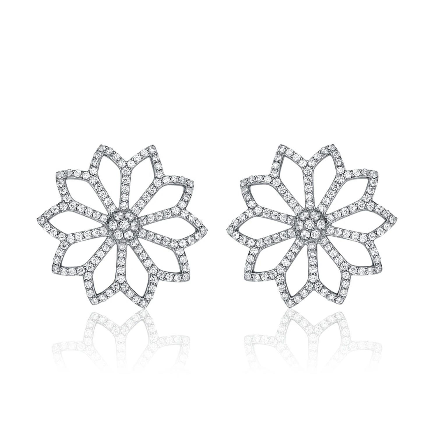 Manufacture Jewelry Elegant 925 Sterling Sliver Earring Bling CZ Hollow out Flower Earring Stud Jewe(图4)