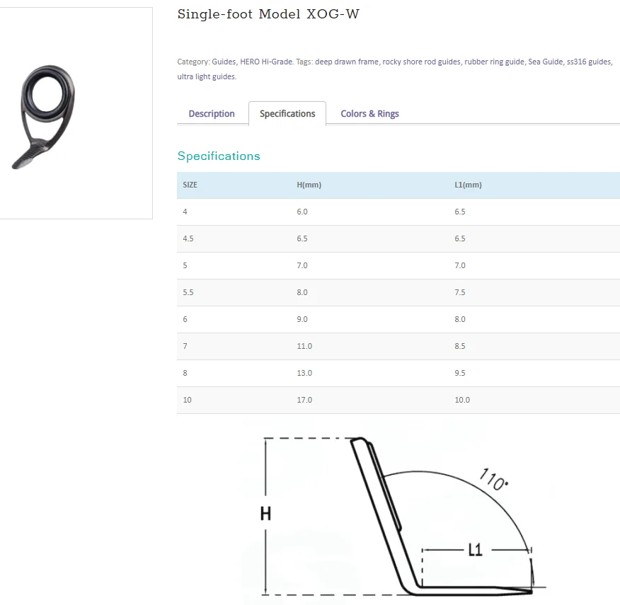 Seaguide XOG Deep Drawn Frame SIC Ring Single Foot Fishing Rod Guide