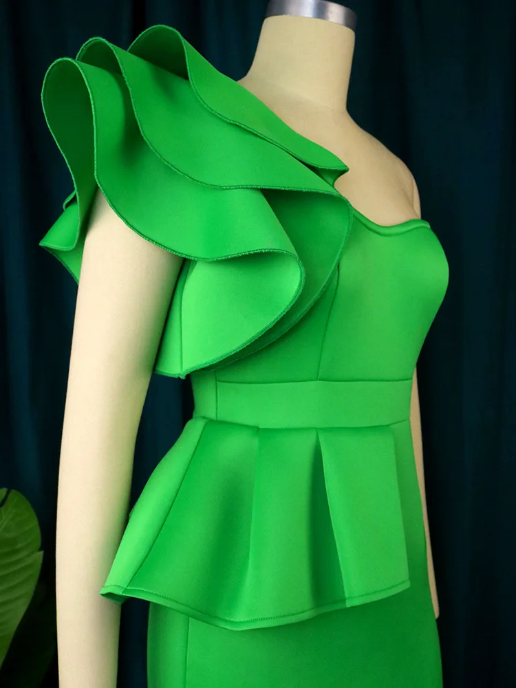 Green Ruffle Large Size Slit Dress Round Neck Ruffle Ladies Sexy Long Sleeveless Long Evening Dress Green Ruffle Large Size Slit Dress Round Neck Ruffle Ladies Sexy Long Sleeveless Long Evening Dress