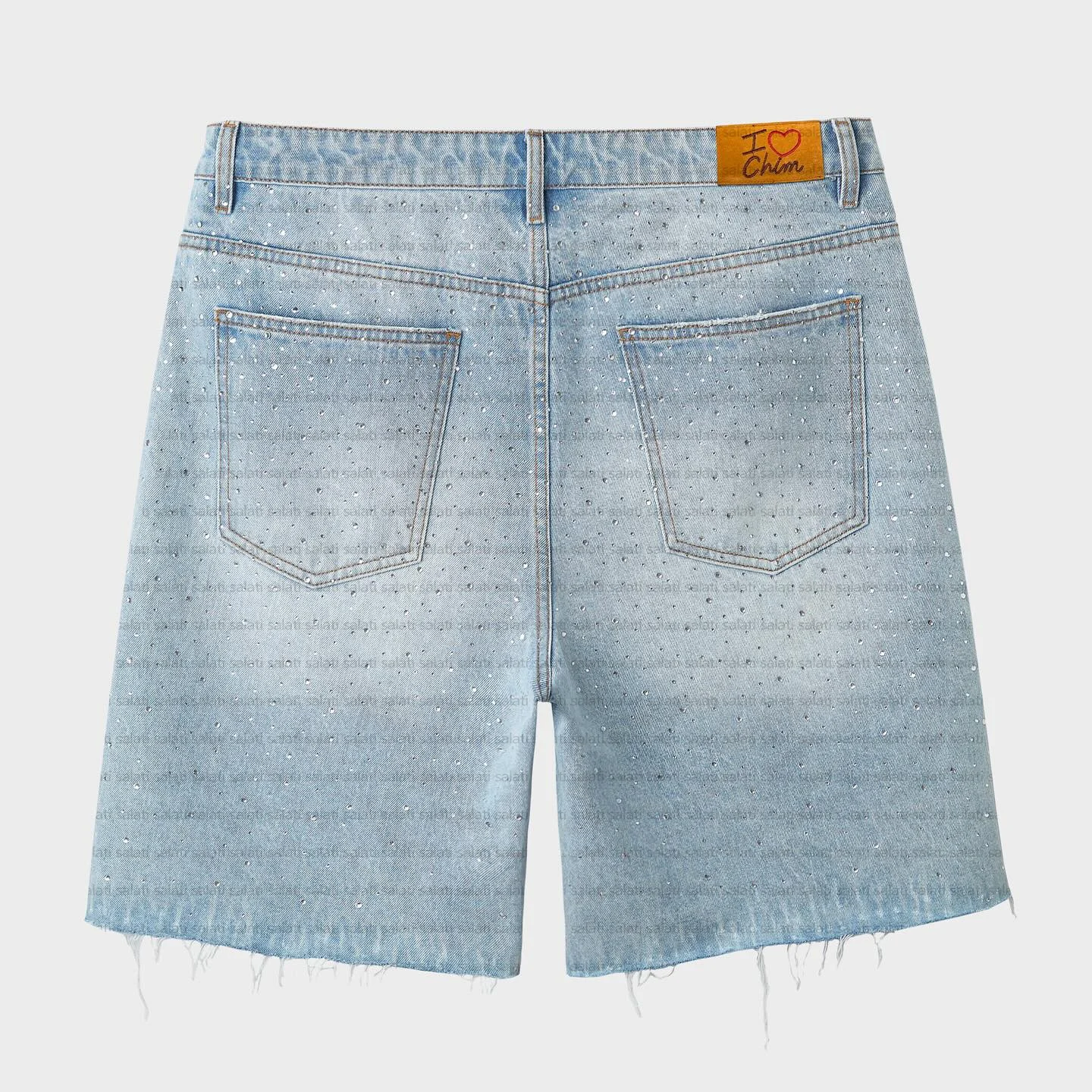 Jorts Manufacturer Custom Oversized Cotton Vintage Blue High Waist Rhinestone Acid Wash Baggy Trousers Jeans Denim Short for Men gallery 4