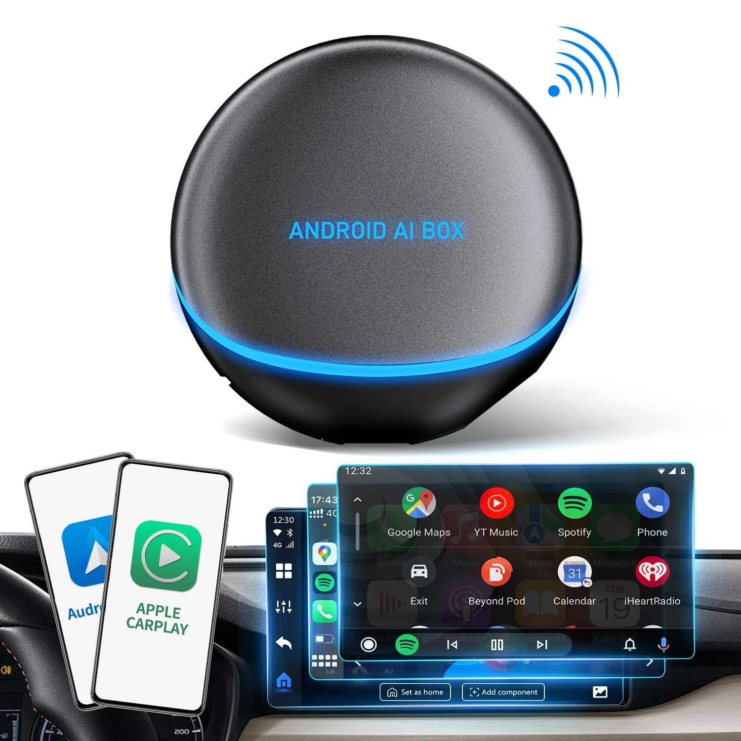 Ottocast Wireless Android Auto Adapter Car Play  Dongle Car Play Ai Box Android Smart Box for Android Device Youtube Netflix