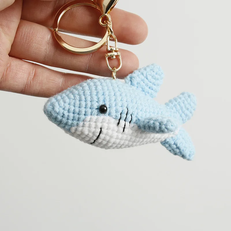 Crochet Shark Charm Keychain Toy Handmade Amigurumi Cute Mini Wool Knitted  Woven Ocean Animal Doll Bag Pendant Accessories Gift