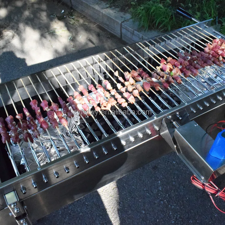 Girarrosto Automatico Per Barbecue Nikou, Base Telescopica Da 16,5 A 29,5 Cm, Rotazione 360° In Acciaio Inox, Alimentato A Batteria