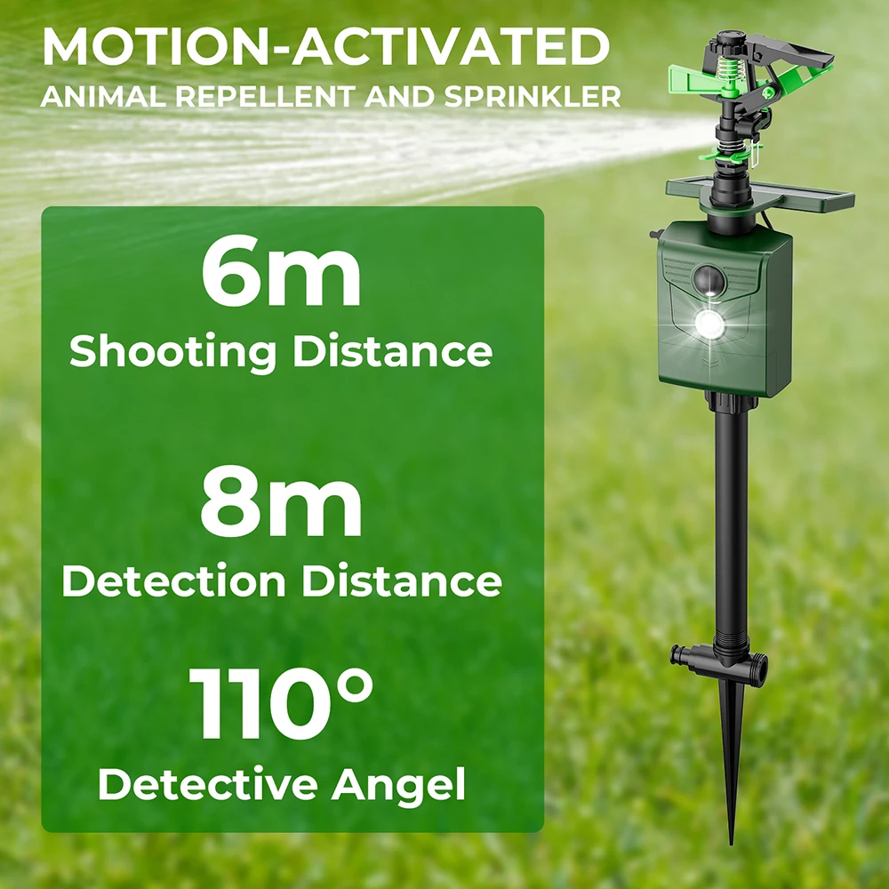 2024 Outdoor Solar-Powered Motion-Activated Water Blaster Powerful Jet Spray to Scare Birds and Squirrels for Yard and Garden
