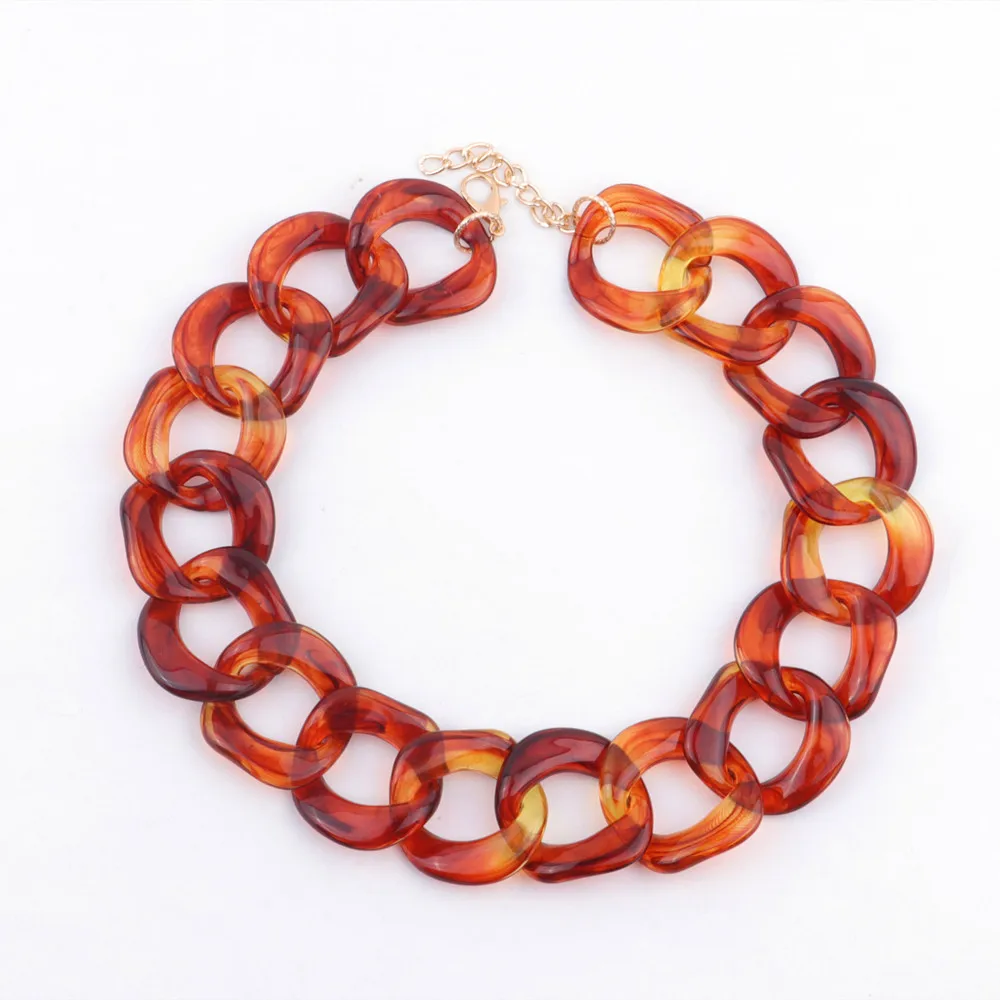 New Bohemia Style Amber Tortoiseshell Necklace Colour Mixture Hollow Out Round Long Acrylic Link Chain Necklace Party Jewelry