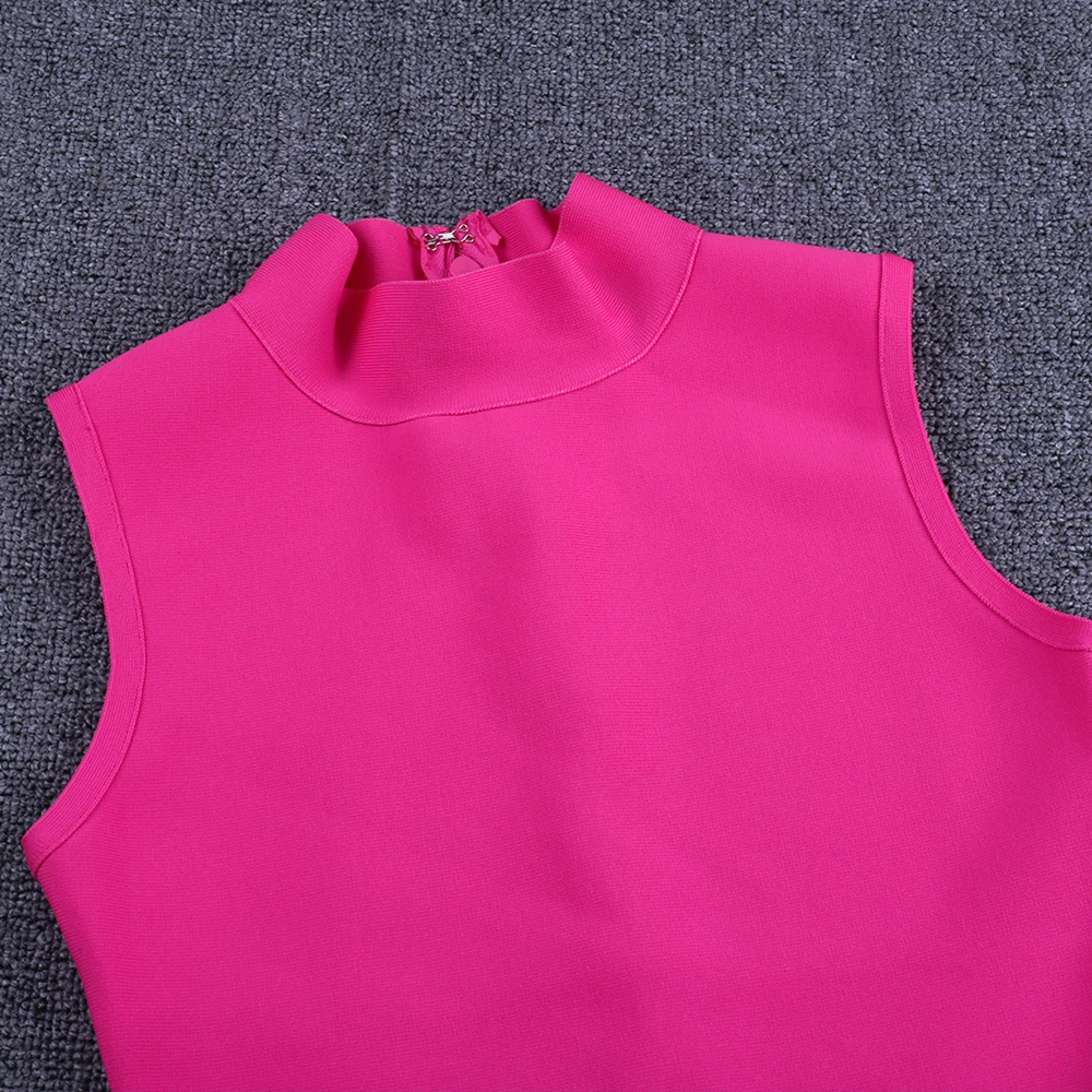 New Stylish Spring Sleeveless Bright Color Womens Turtle Neck Bodycon  Bandaged Dress Sexy Vestido for Party Dinner