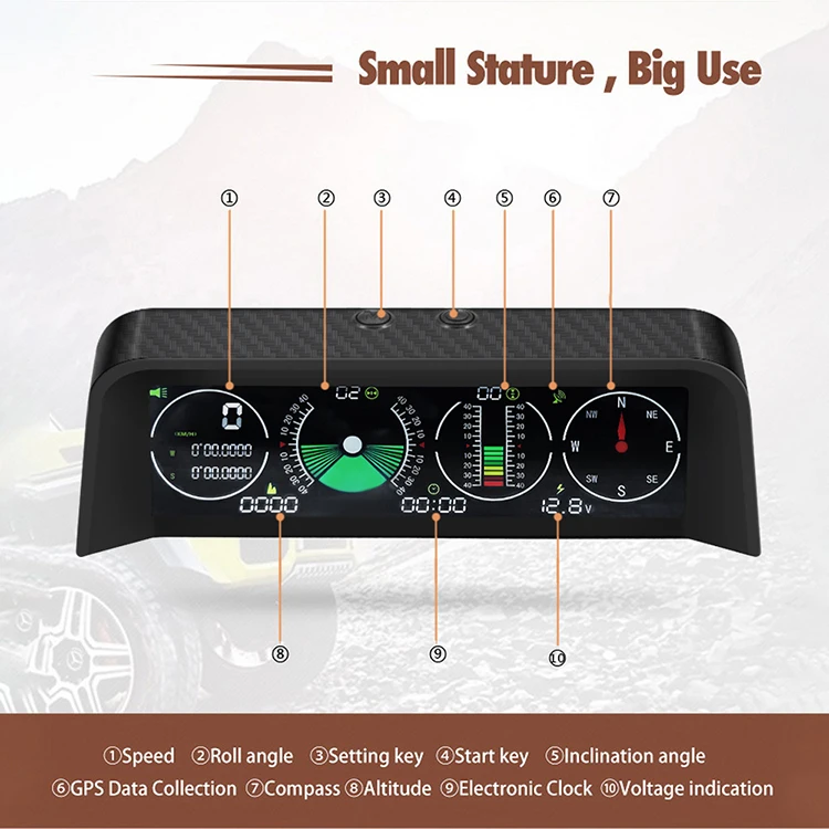 VJOYCAR Hot Selling Digital GPS HUD Display+ Angle Inclinometer Level Finder Measuring Offroad 4X4 Suitable for Universal Cars