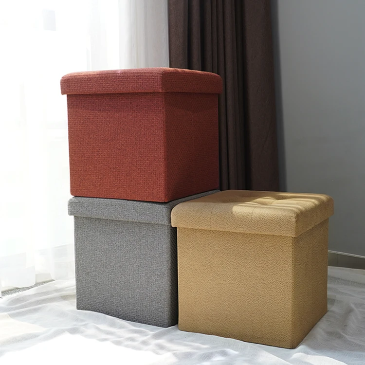 Wholesale Square Folding Fabric Storage Stools Ottomans Seat With Large Space