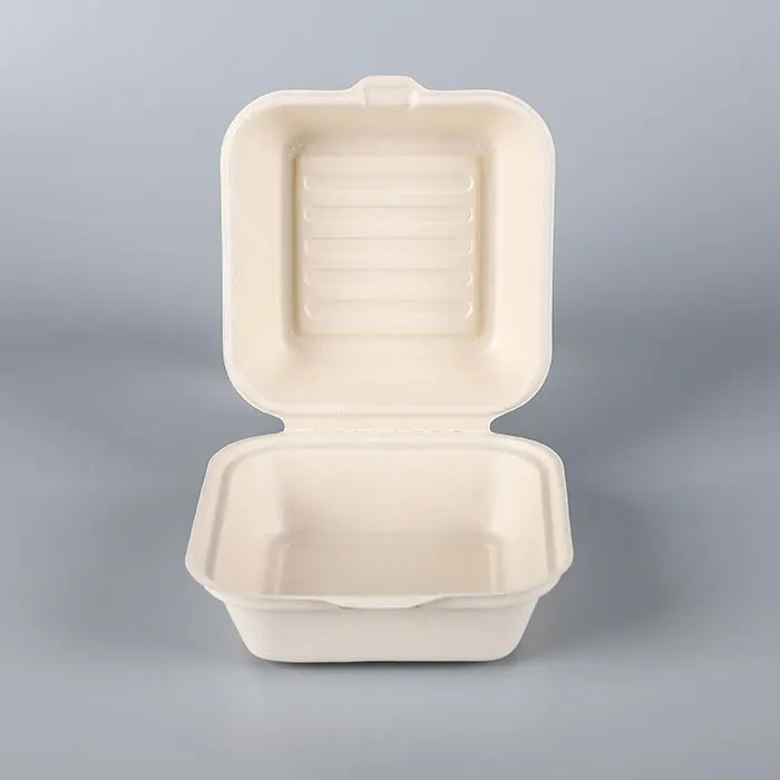 Biodegradable Sugarcane Bagasse 6x6 Inch Burger Box with Lid - Eco ...