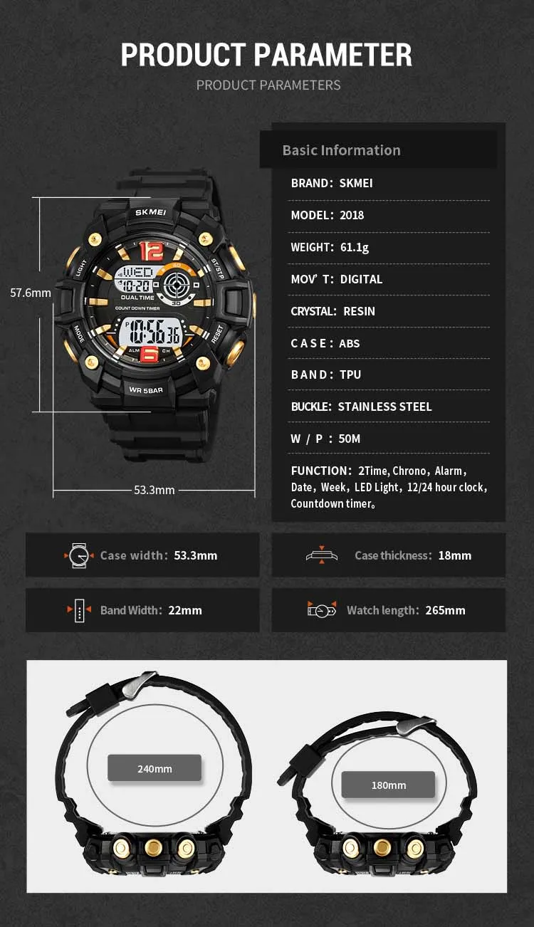 SKMEI 2018 sports new style mens digital watch creative Silicone band water proof Chronograph character student watch design