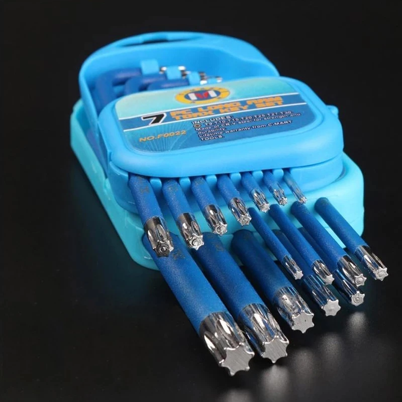 C-Mart  7pcs Hand Tools T9-T30 Wrench Internal Hexagonal Wrenches CR-V 6 Stars Key L Type Torx Key Set Wrench