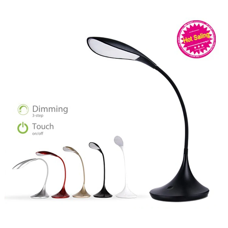 Hotel Silver Plastic LED Night Desk Light Adjustable Arm 3-step Dimmable Custom Table Lamp