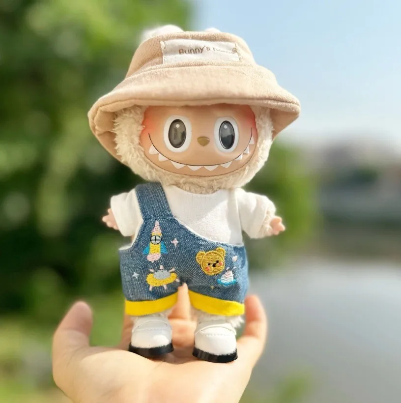 Labubu Party Favor Labubu Doll Clothes Set - Fisherman Hat & Overalls For 17cm Dolls (Style D) Labubu Doll Original