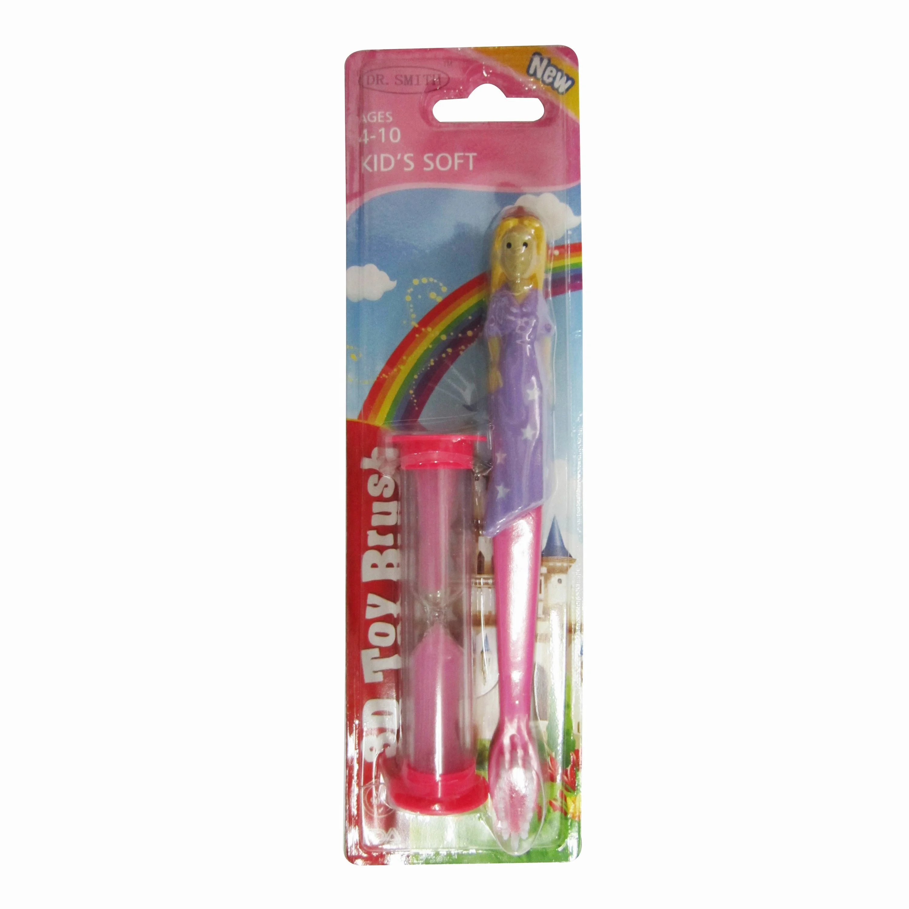 New Design Bristle 3D Cartoon Princess With Sand Timer Kids Toothbrush u shaped toothbrush kids