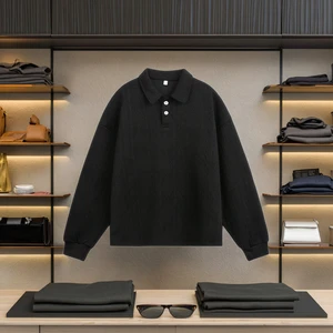 Autumn Retro Old Money Style Solid Lapel Sweater Men's/Women's Long Sleeve for Pullover Standard Texture Anti-Pilling Front