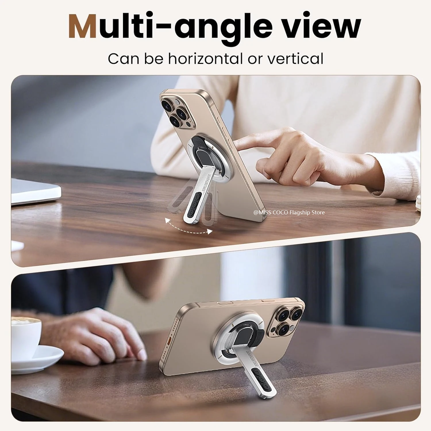 360-degree Rotation Phone Grip Stand, 3-in-1 Magnetic Finger Ring Holder Double-Sided Magnet Phone Stand for iPhone 17 16 15 14