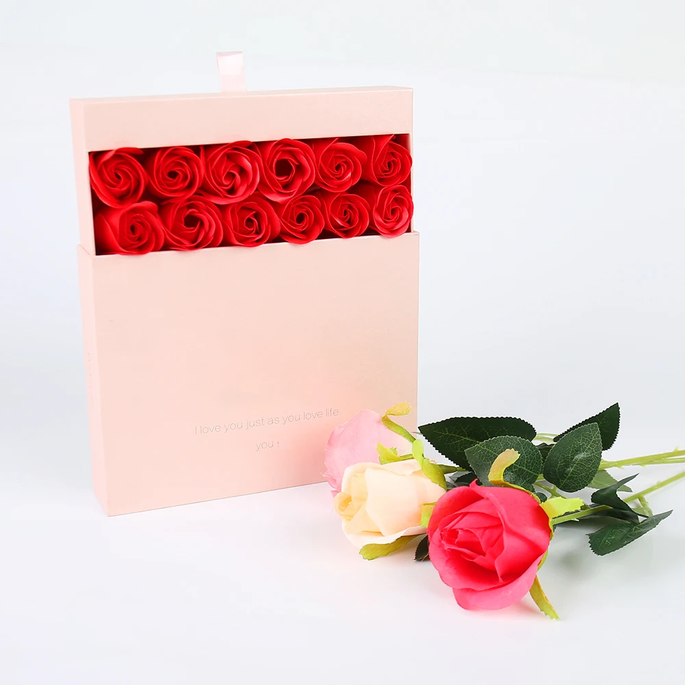 맞춤형 핑크색 서랍식 주얼리 박스, 호일 엠보싱 및 스펀지 안감 처리, 로즈 비누용 골판지 선물 포장 (재활용 소재 사용)