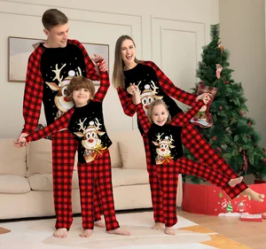 Customized New Cartoon Little Deer Plaid Christmas Parent-child Set Printed Pajamas for Home
