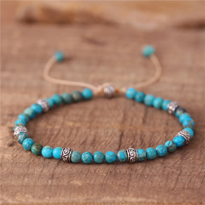 Vintage Antique Silver Natural Stone Imperial Jasper Beaded Bracelets