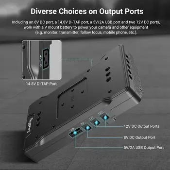 Small Rig V Mount Battery Adapter Plate, Power Supply Splitter With 15 mm Rod Clamp and Adjustable Arm - 3204 detail image