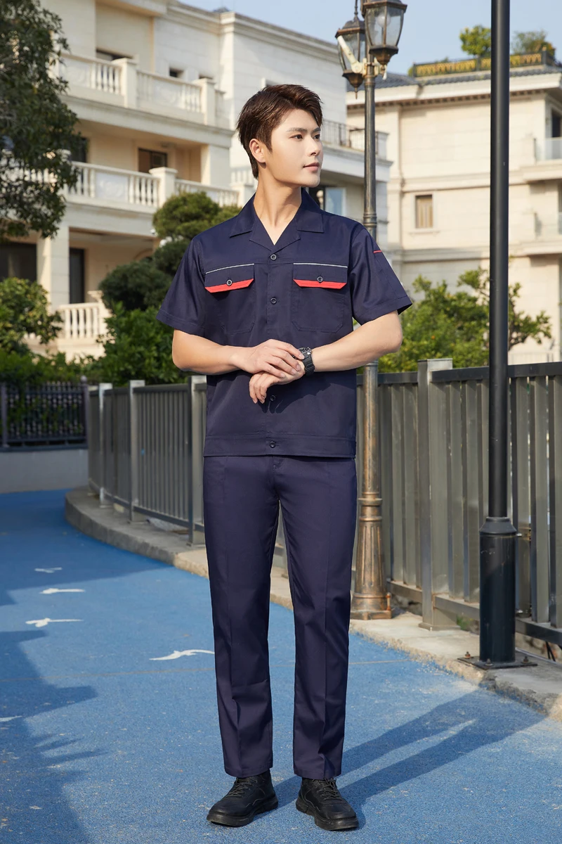 Summer men thin long short-sleeved site workshop workwear sets labor protection clothing constructio
