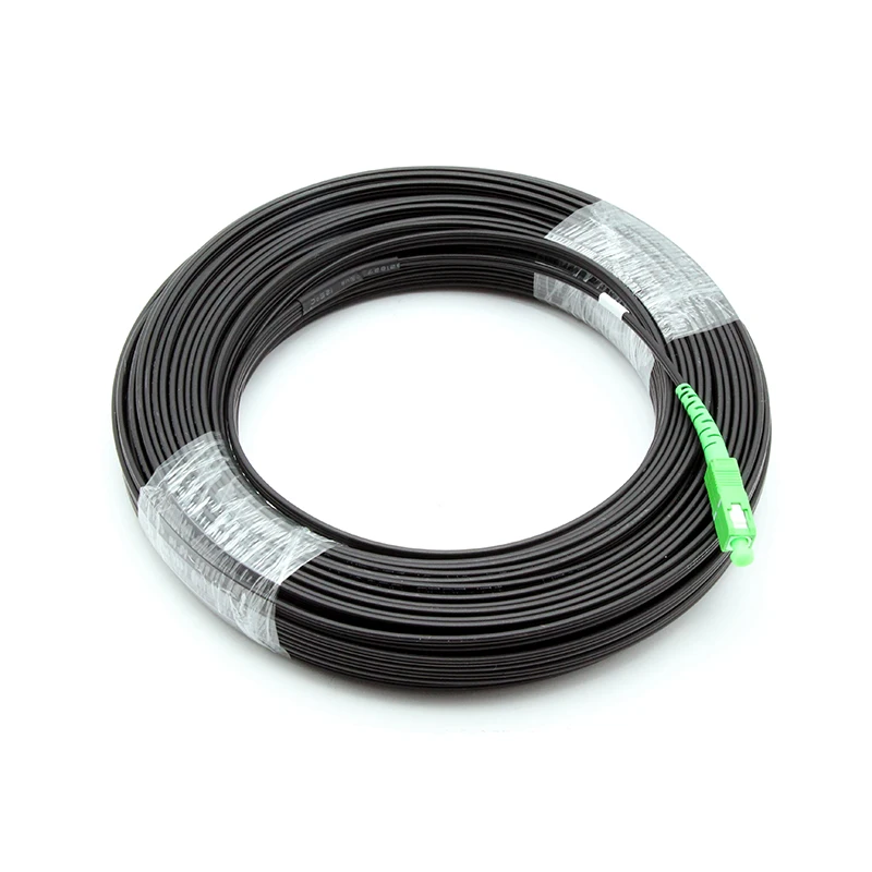 Customized Length Indoor Outdoor Drop Fiber Optic Cable SC UPC APC 1 2 Core G657A1 G657A2 FTTH Drop Patch Cord 100M