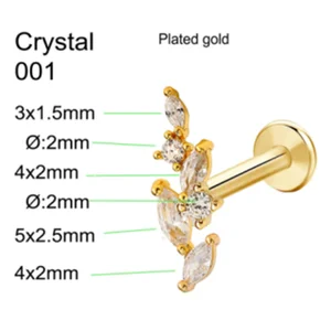 G23 Titanium Surgical Screw Nose 14k Gold Plated Zircon Cartilage Earring Cartilage Helix Ear Studs Labret Piercing