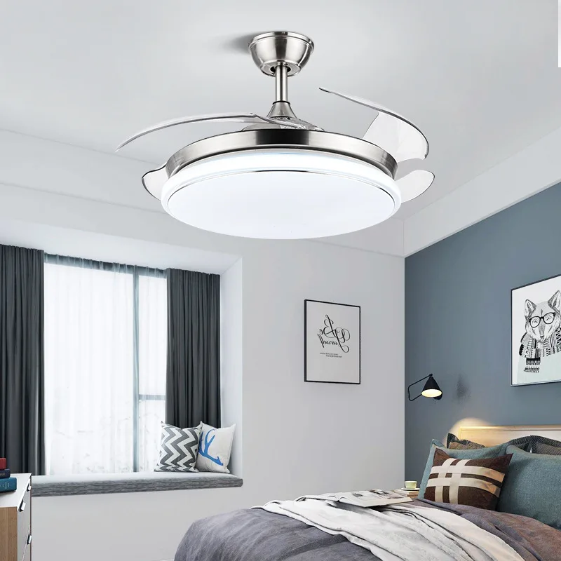 42 Inch Ceiling Fans lights 4 Retractable Blades LED Ceiling Fan with Remote Control