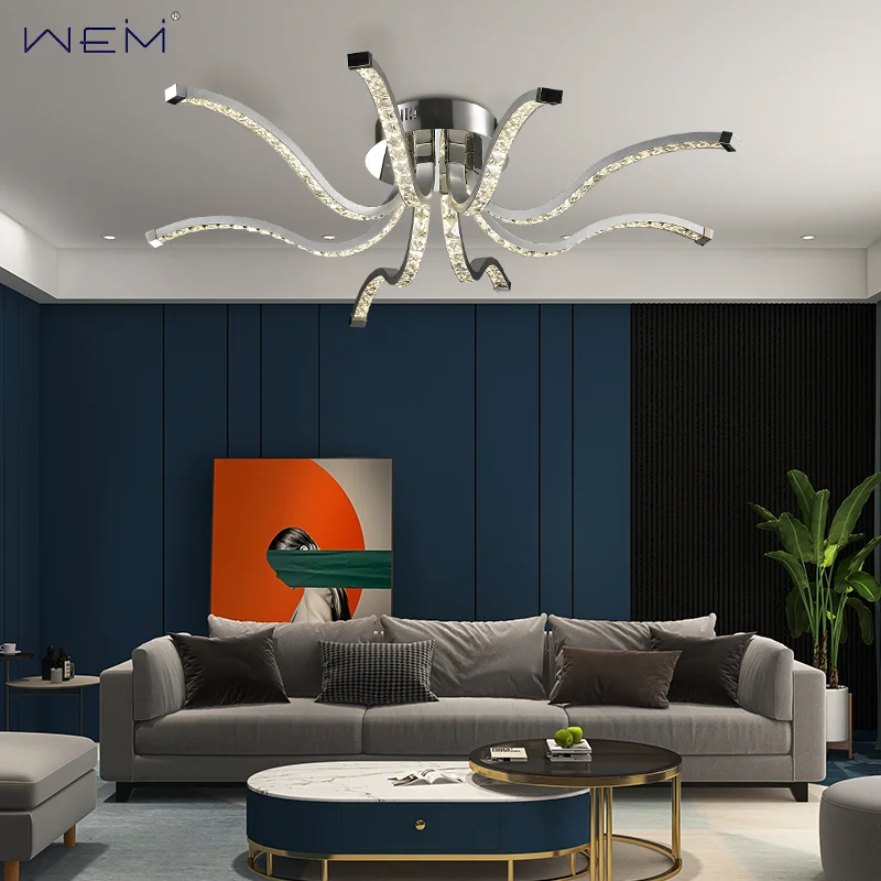 Creative and Unique Design Crystal Octopus Shaped Ceiling Light Modern LED Crystal Decorative Lighting
