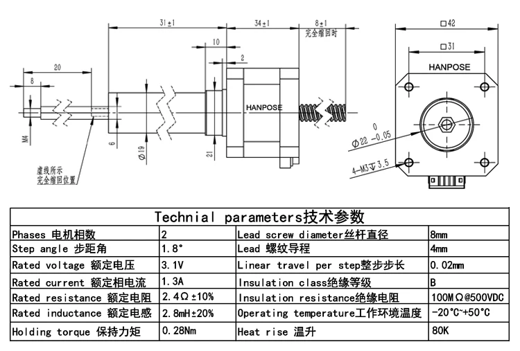 product hanpose nema17 42 fixed axis screw motor 42hf34 t84 20 04n m 34mm 15a miniature electric cylinder stepper motor-8